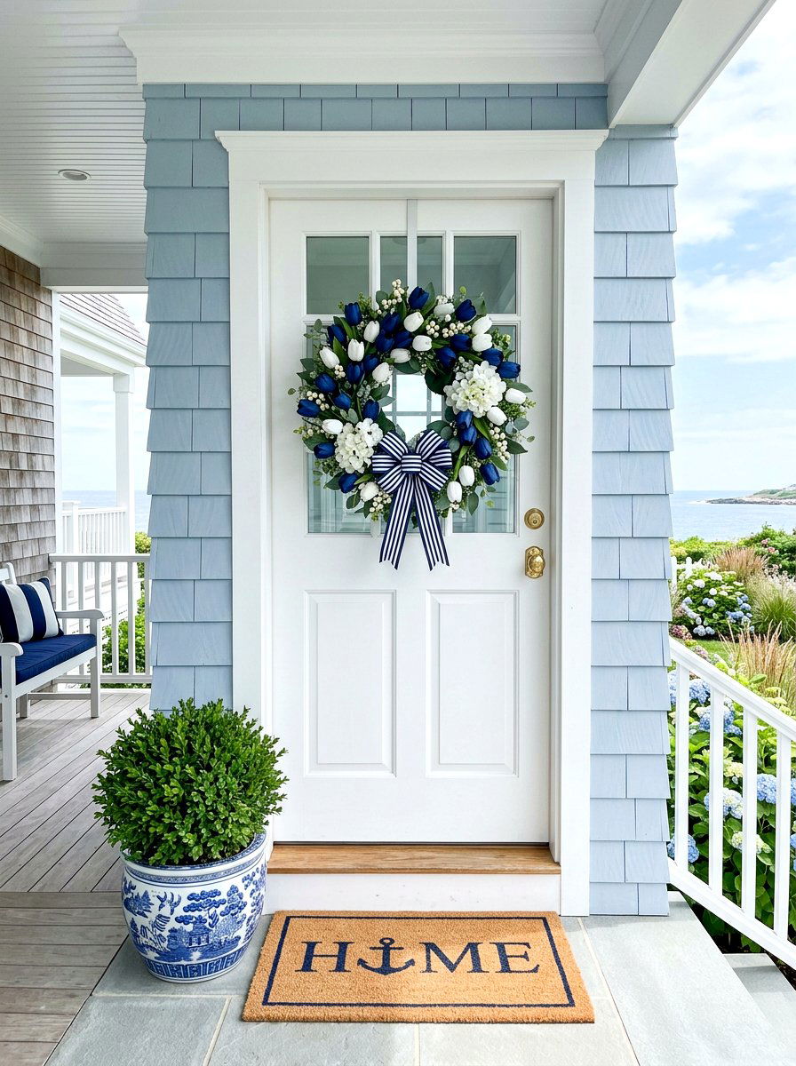 Blue And White Tulip Wreath - 25 Spring Tulip Wreath Ideas