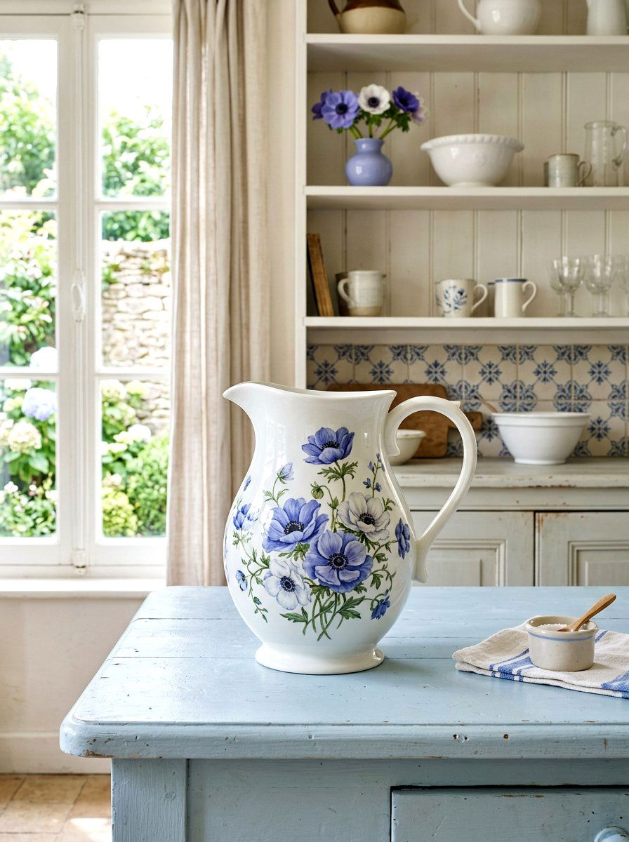 Blue Anemone Porcelain Pitcher - 25 Spring Anemone Arrangement Ideas
