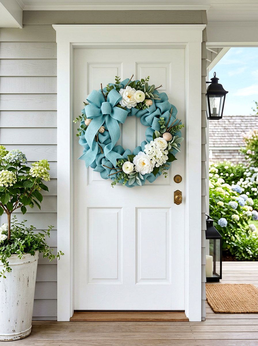 Blue Burlap Wreath - 25 Spring Burlap Wreath Ideas