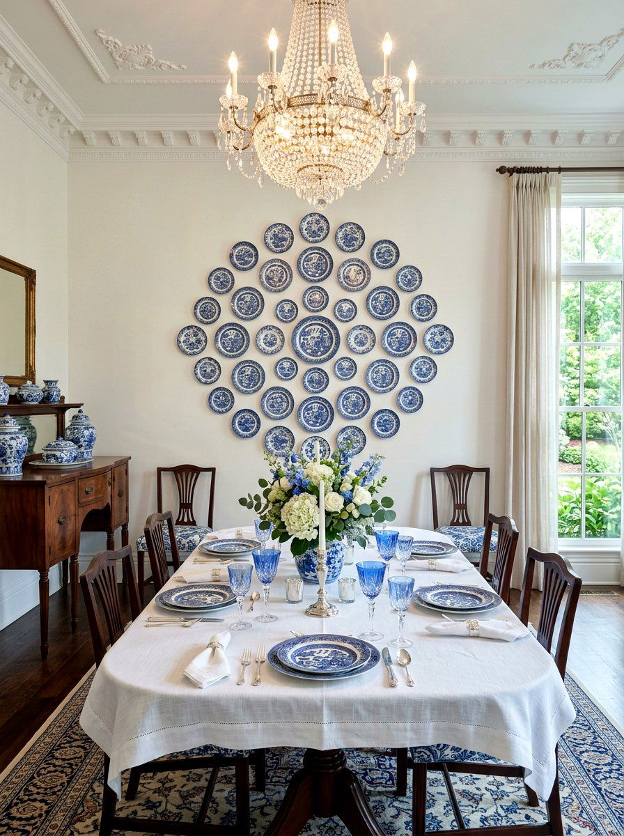 Blue Ceramic Plate Wall - 25 Spring Wall Art Ideas