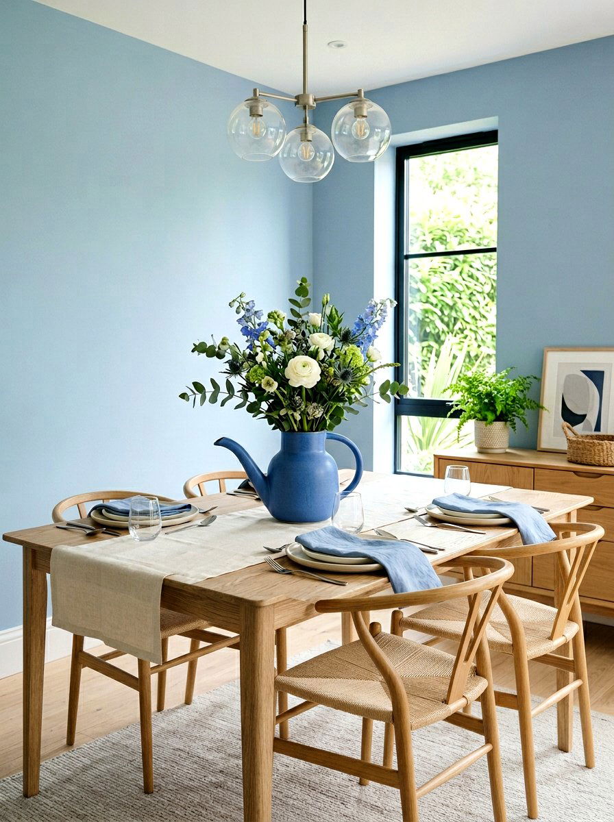 Blue Ceramic Watering Can Indoor Centerpiece - 25 Spring Watering Can Decor Ideas