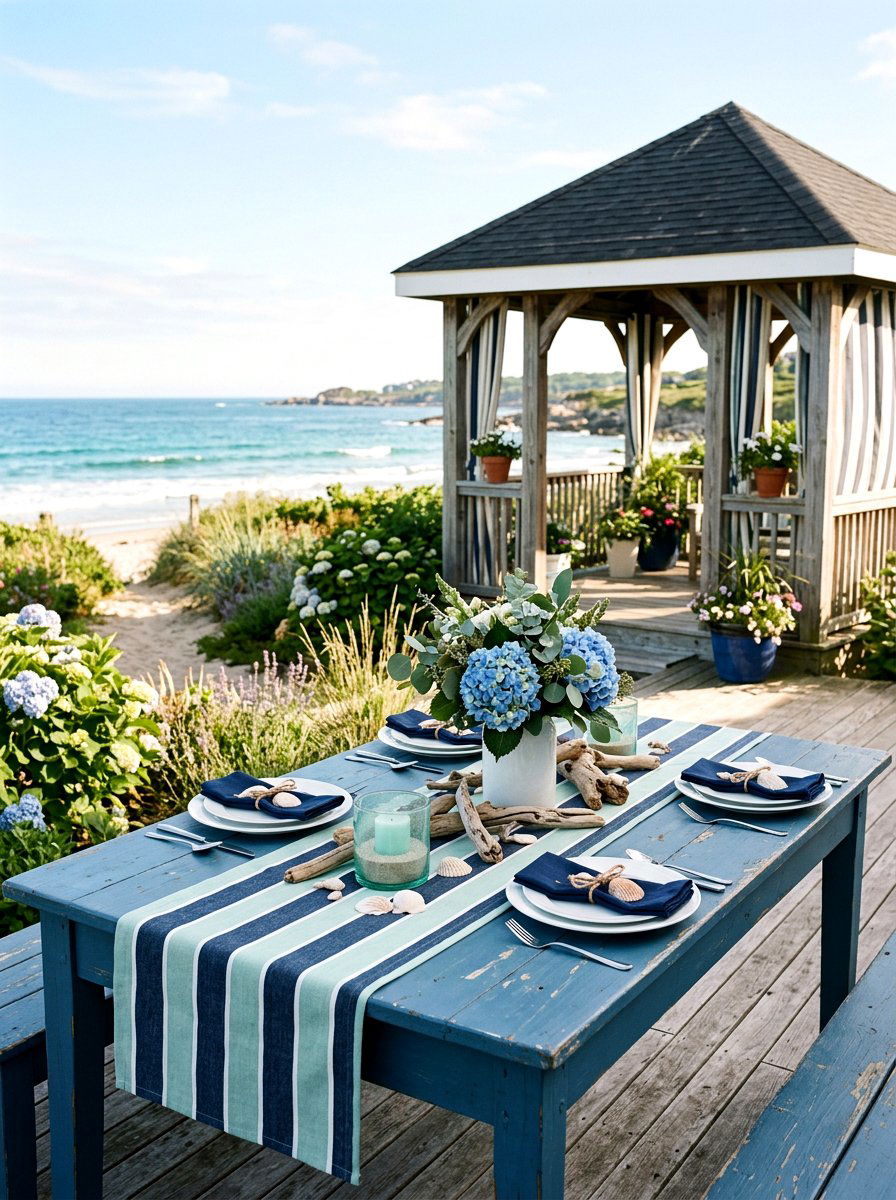 Blue Coastal Table - 25 Spring Gazebo Table Decor Ideas