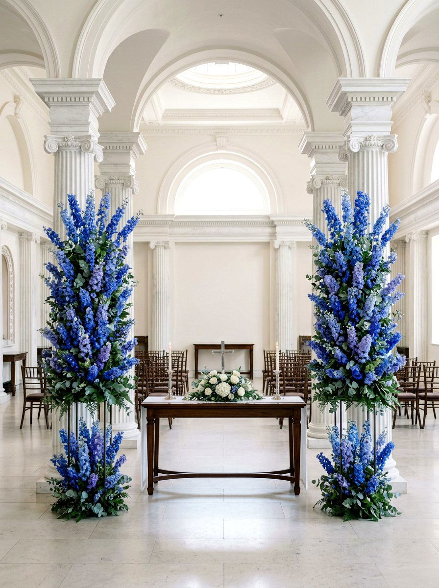 Blue Delphinium Altar Tower - 25 Spring Altar Flower Ideas
