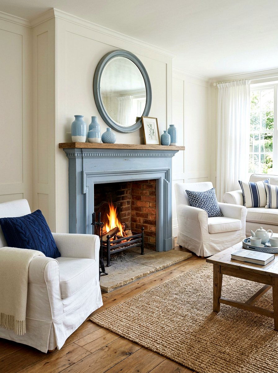 Blue Farmhouse Fireplace - 25 Spring Farmhouse Fireplace Ideas