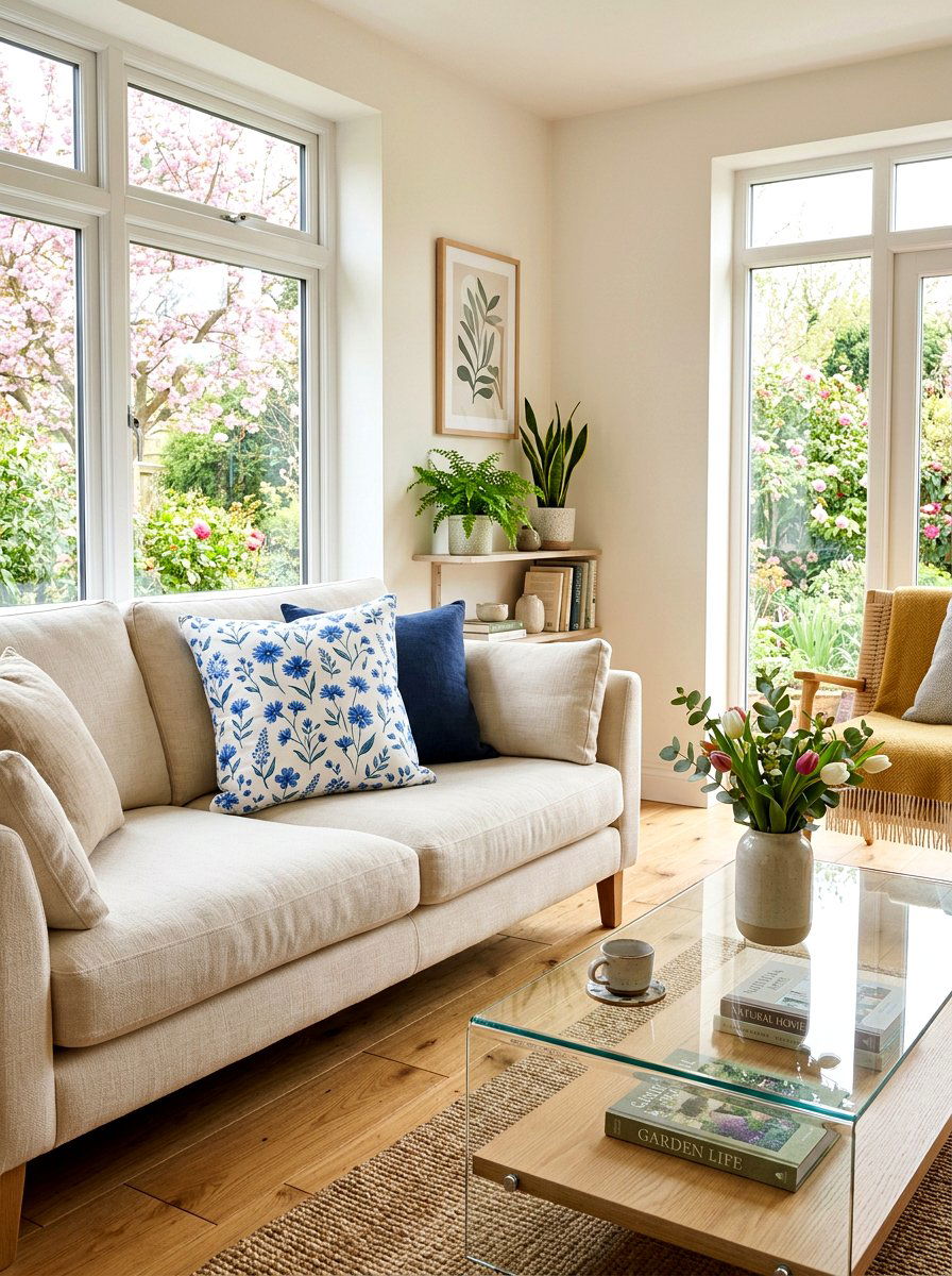 Blue Floral Cotton Pillow - 25 Spring Patterned Pillow Ideas