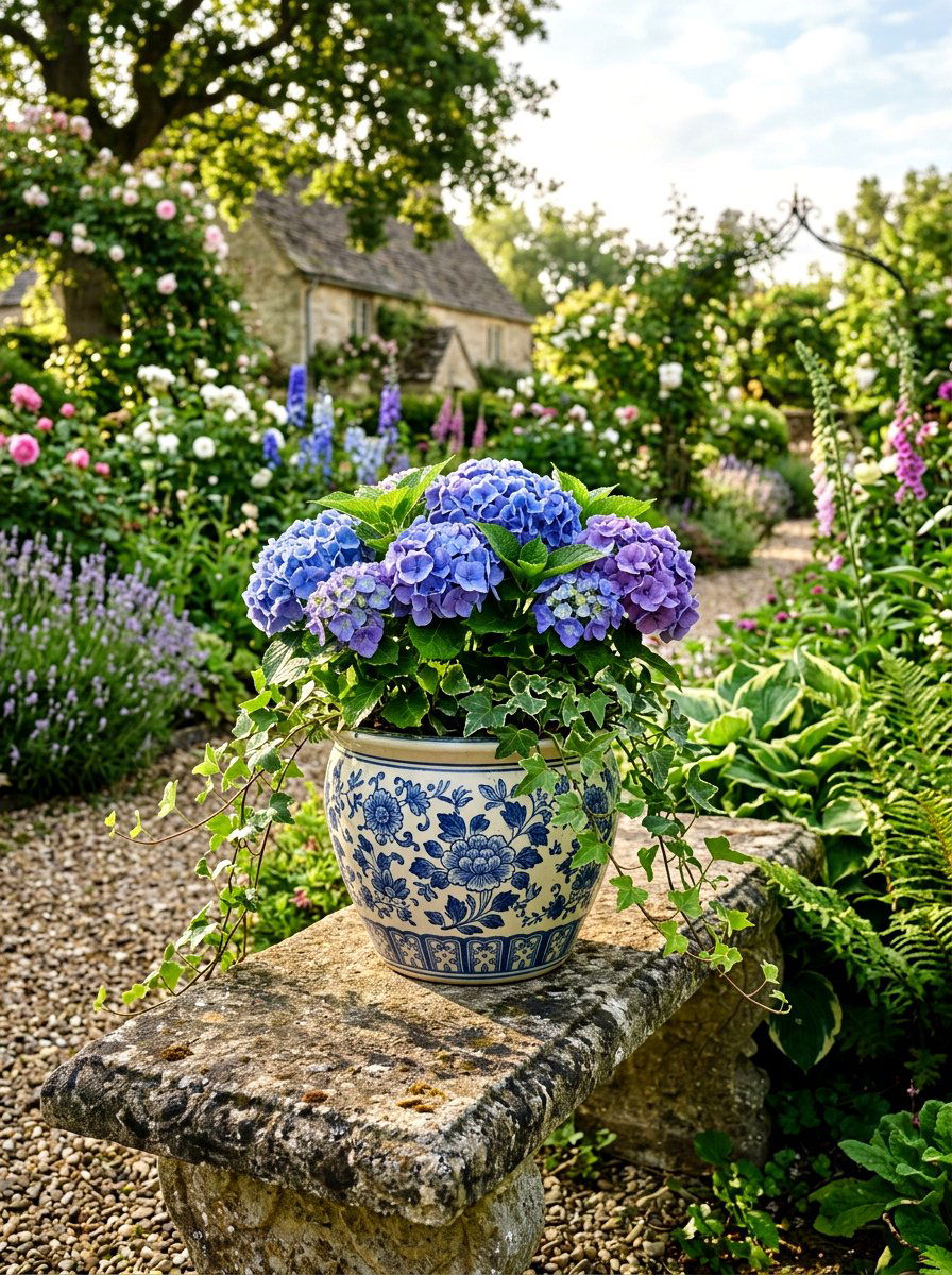 Blue Floral Flower Pot - 25 Spring Painted Pot Ideas