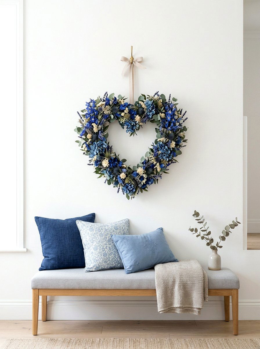 Blue Flower Heart Wreath - 25 Spring Heart Wreath Ideas