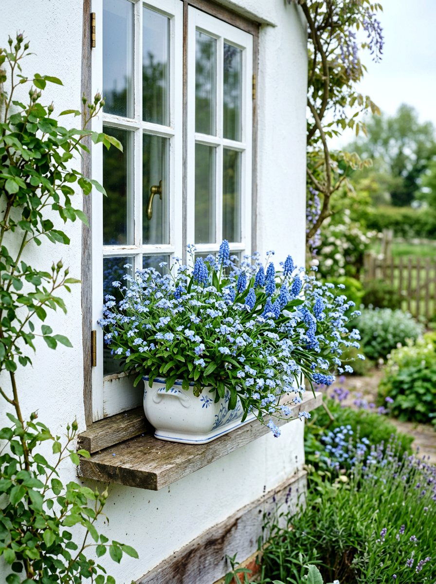 Blue Flower Window Box - 25 Spring Window Box Ideas