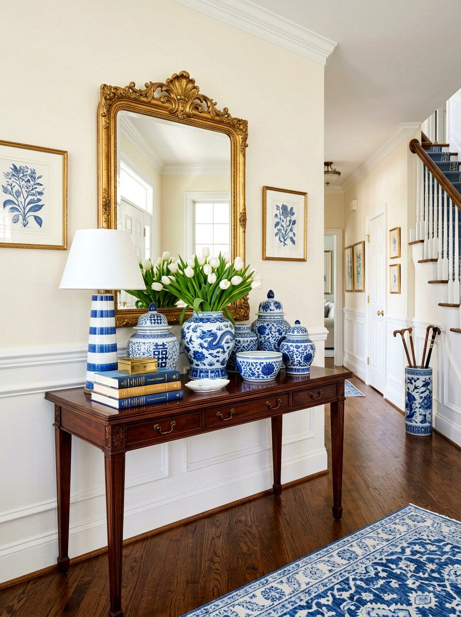 Blue Ginger Jar Entryway - 25 Spring Preppy Decor Ideas