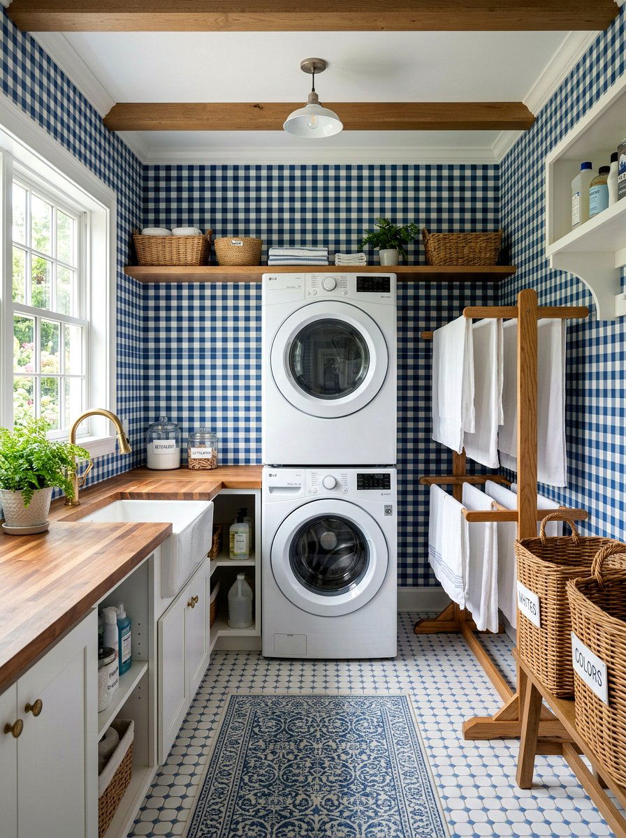 Blue Gingham Wallpaper - 25 Spring Wallpaper Ideas