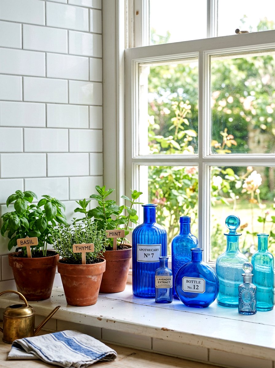 Blue Glass Bottles - 25 Spring Glass Decor Ideas
