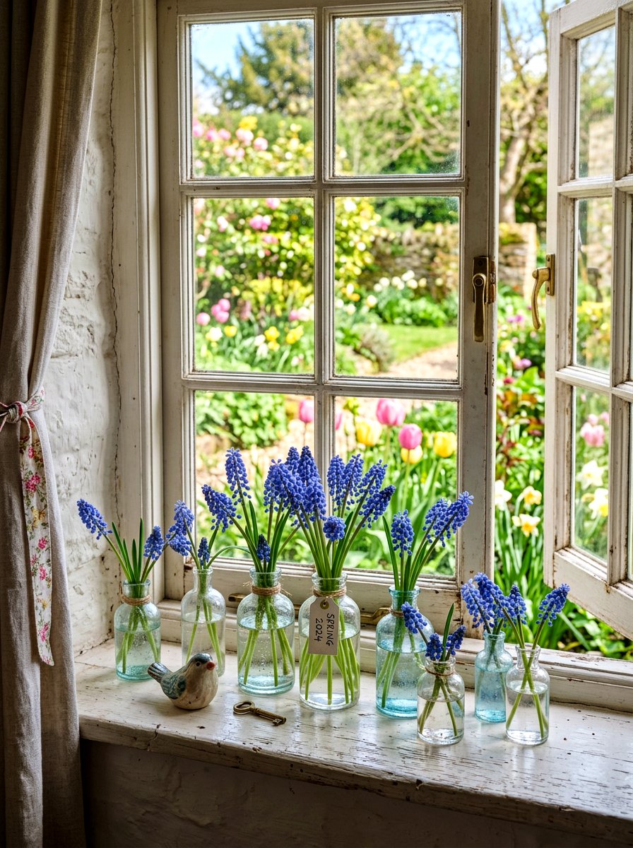 Blue Grape Hyacinth Grouping - 25 Spring Bud Vase Arrangement Ideas