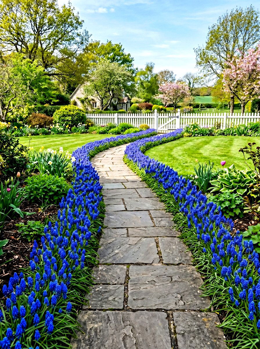 Blue Hyacinth Walkway - 25 Spring Hyacinth Garden Ideas