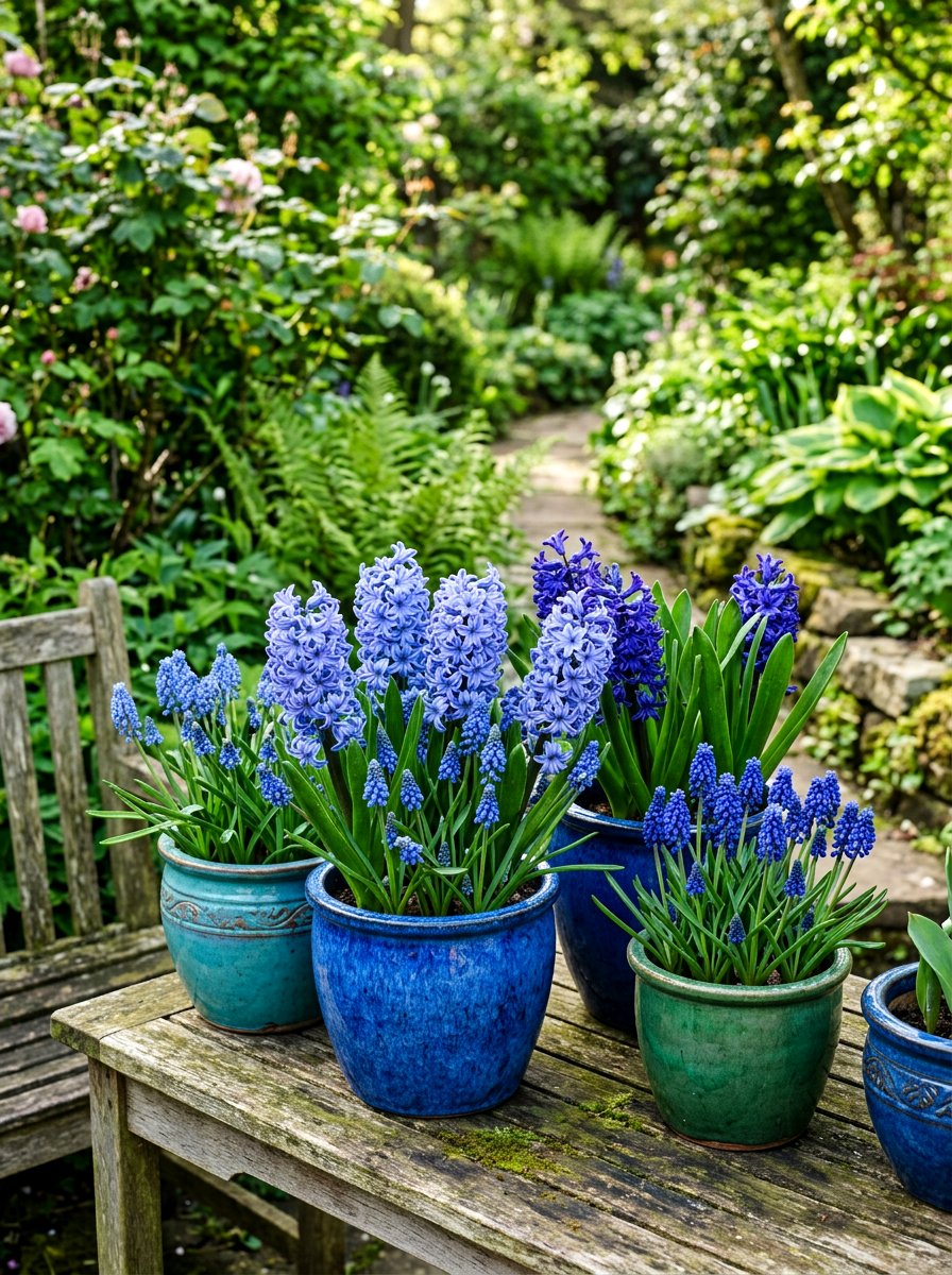 Blue Hyacinth and Muscari - 25 Spring Potted Plant Ideas