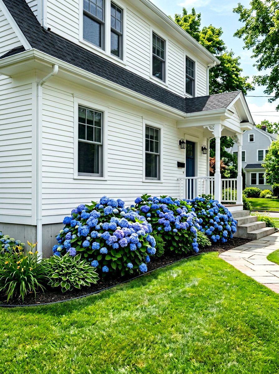Blue Hydrangea Bush - 25 Front Yard Spring Decor Ideas