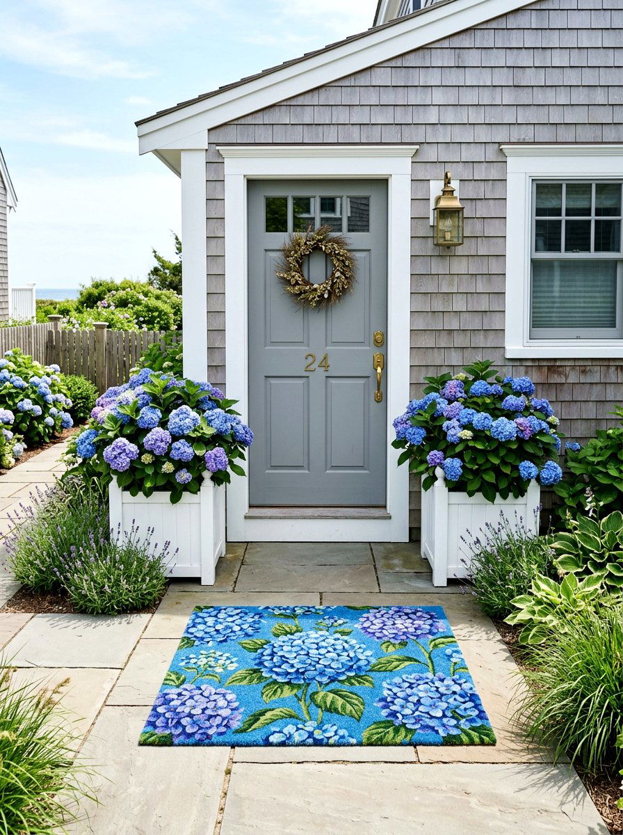 Blue Hydrangea Doormat - 25 Spring Doormat Ideas