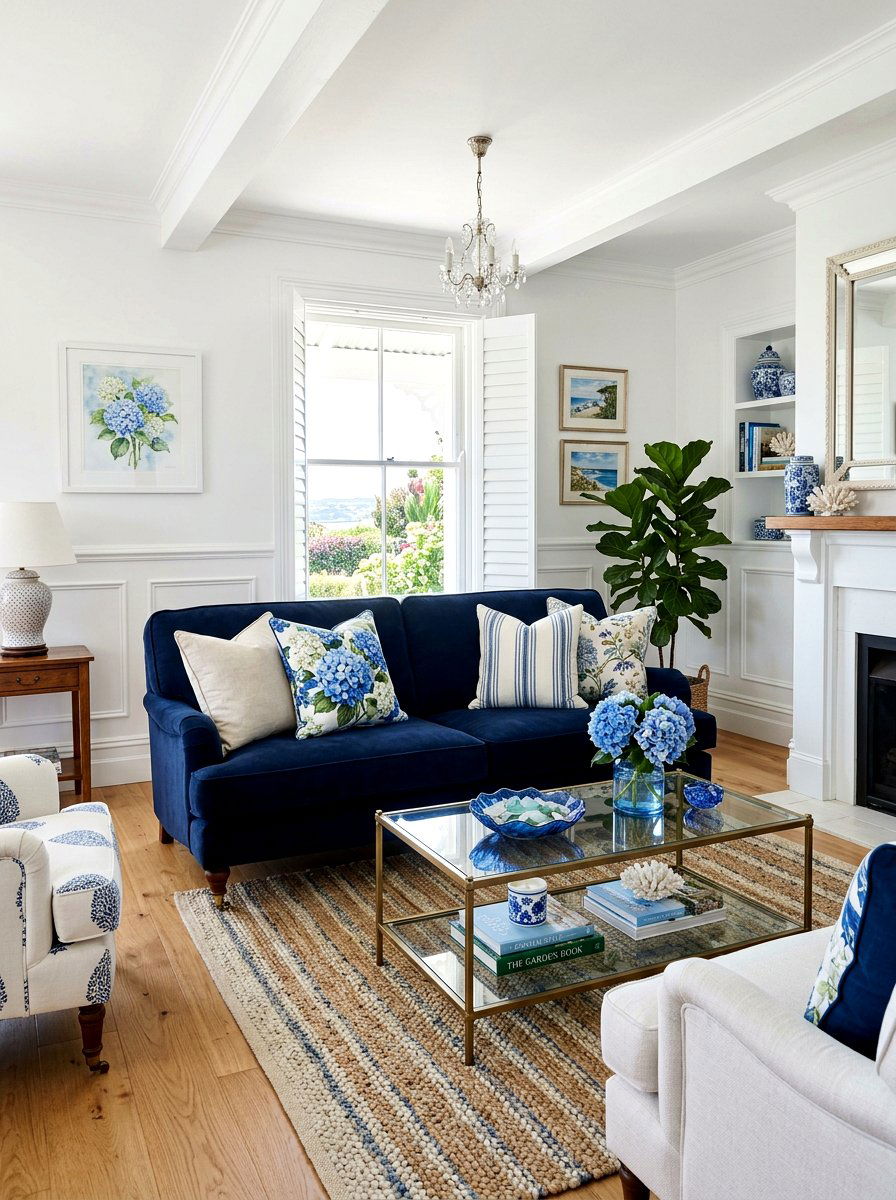 Blue Hydrangea Floral Pillow - 25 Spring Embroidered Pillow Ideas