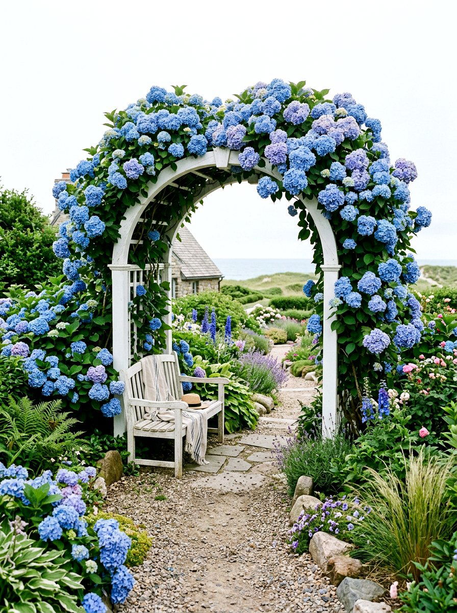 Blue Hydrangea Garden Arch - 25 Spring Arch Decor Ideas