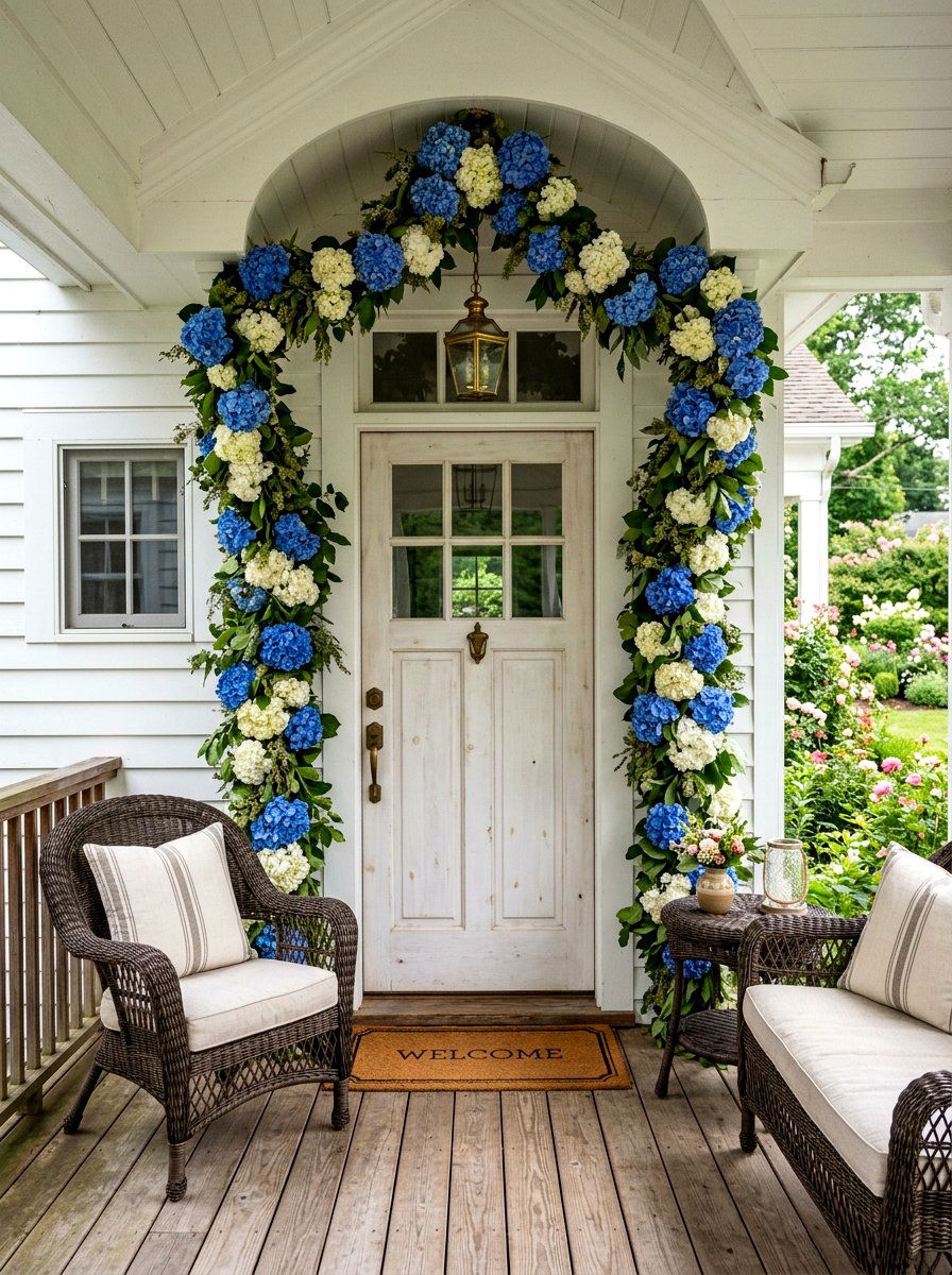 Blue Hydrangea Garland - 25 Spring Door Garland Ideas