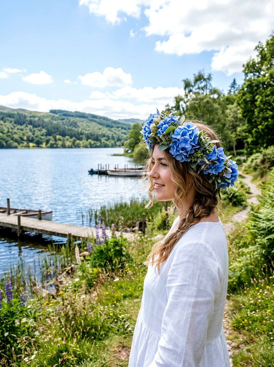 Blue Hydrangea Hair Wreath - 25 Spring Hair Wreath Ideas