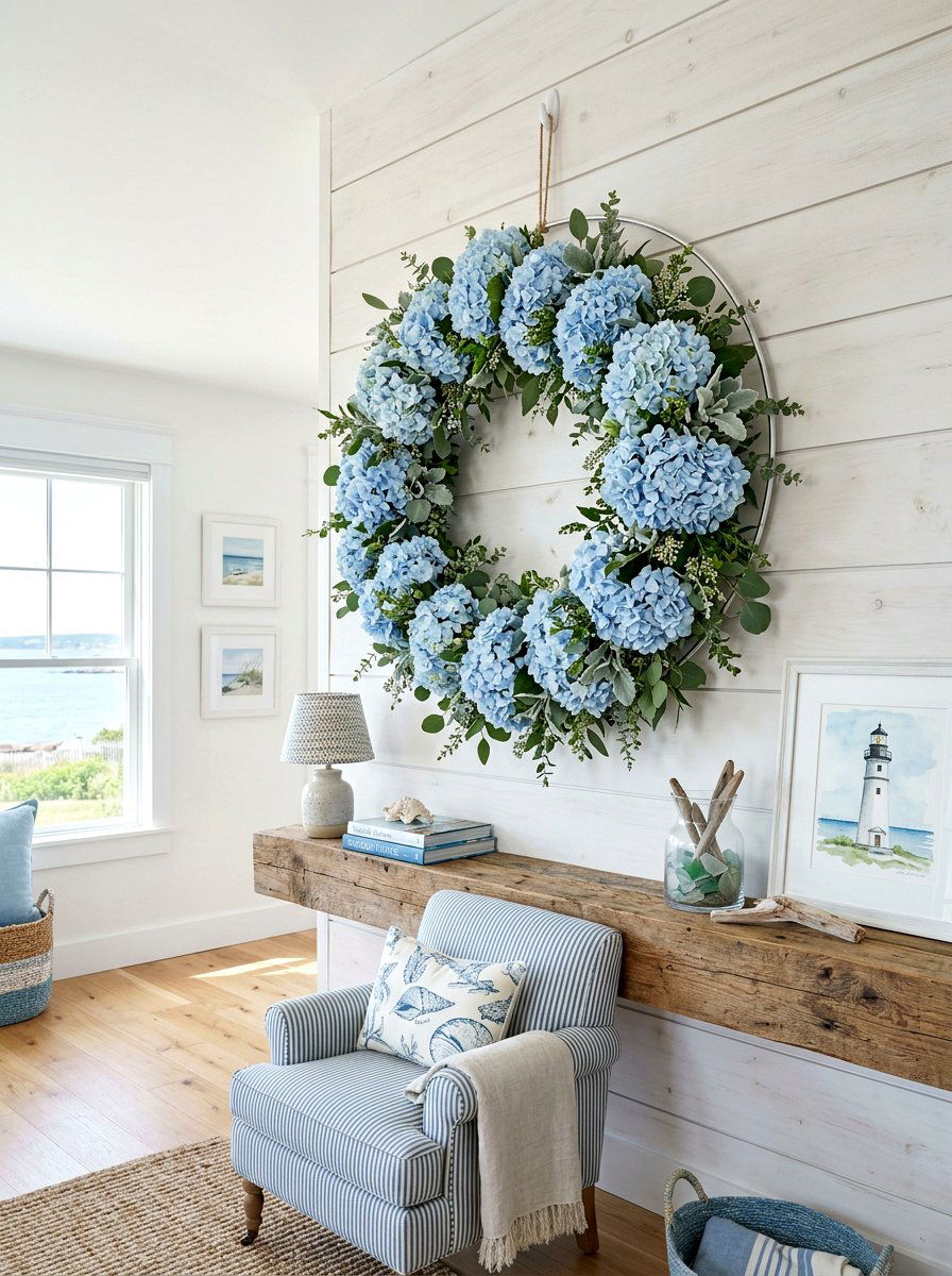 Blue Hydrangea Hoop Wreath - 25 Spring Flower Wreath Hoop Ideas