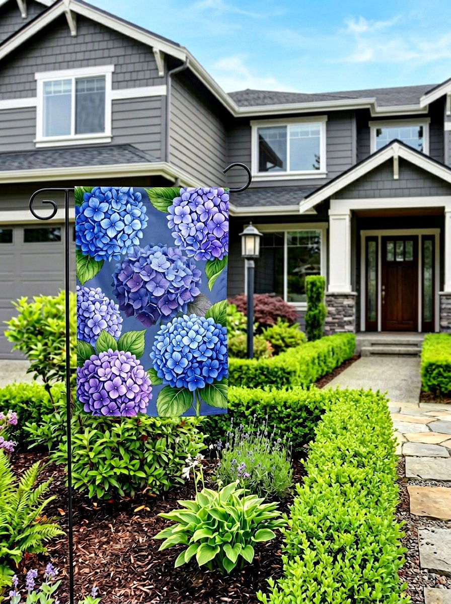 Blue Hydrangea Outdoor Banner - 25 Spring Yard Flag Ideas