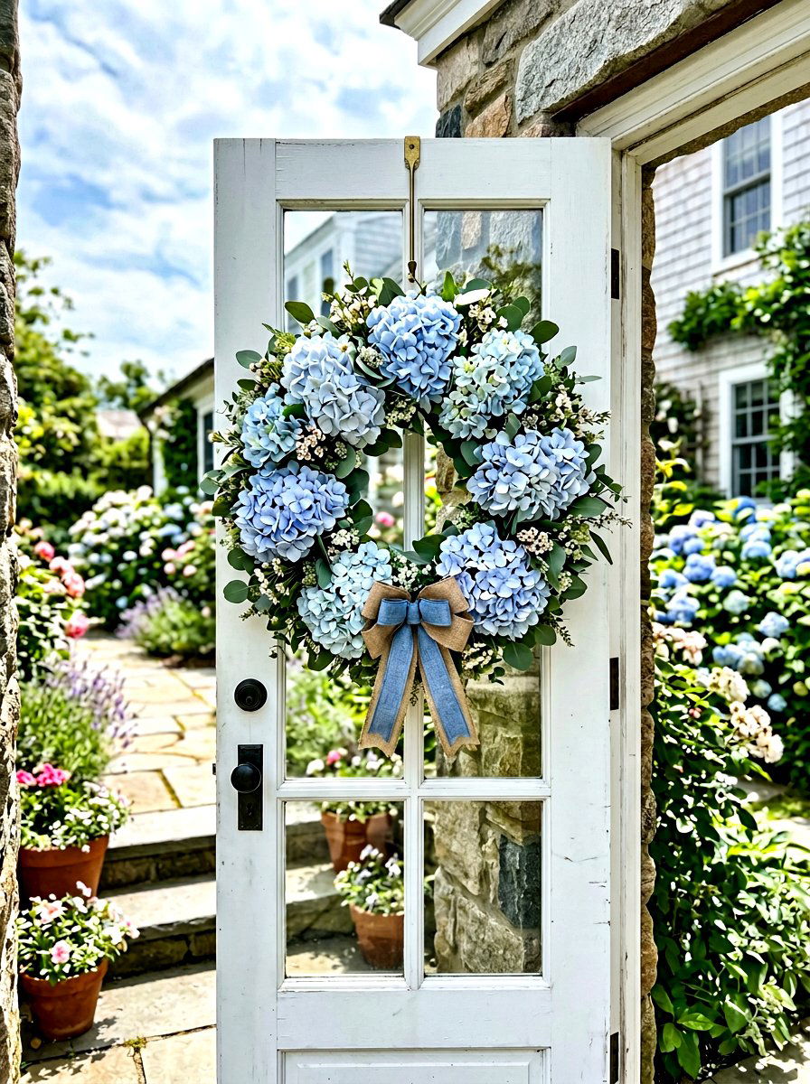 Blue Hydrangea Spring Wreath - 25 Spring Fresh Floral Wreath Ideas