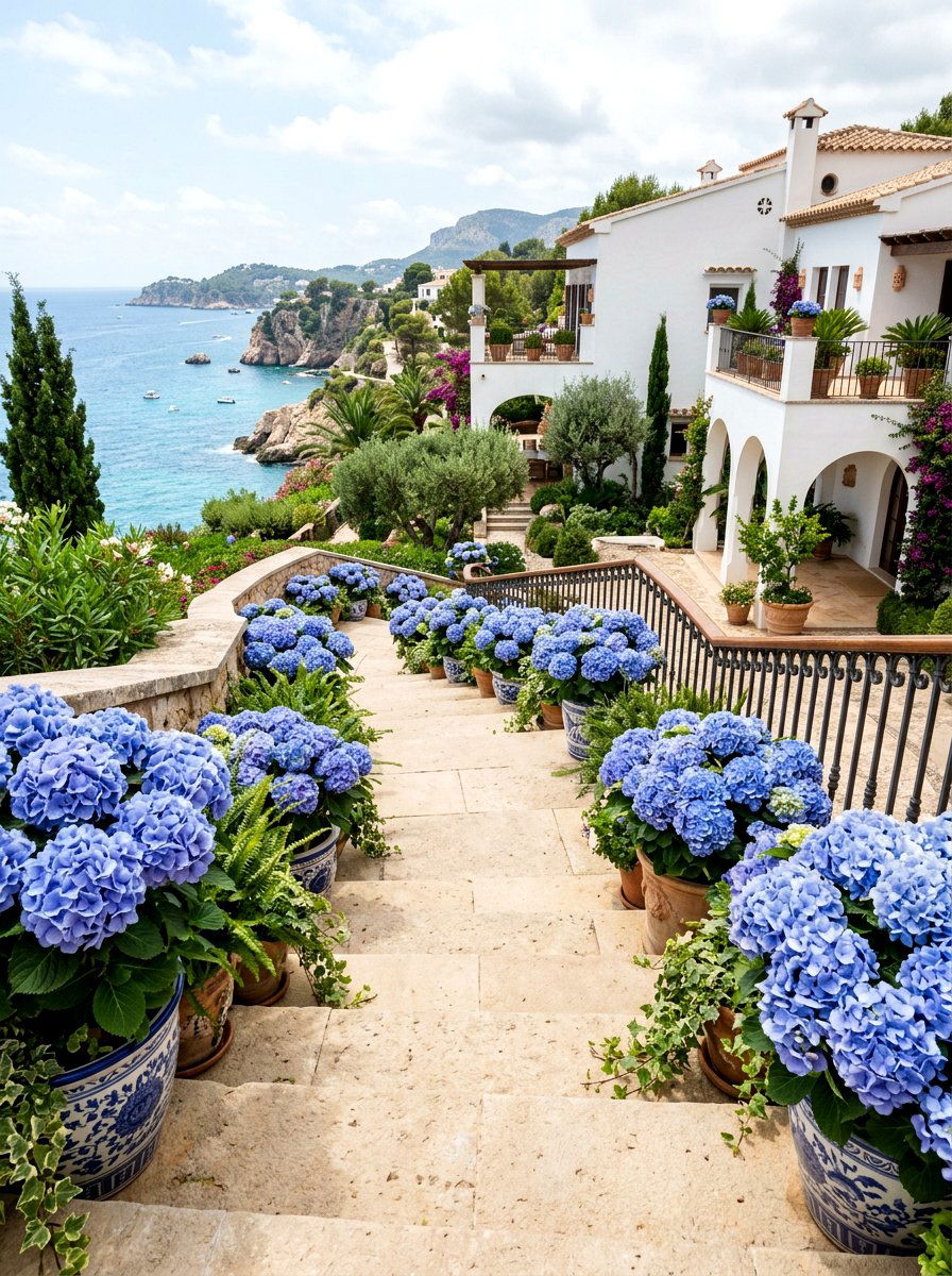 Blue Hydrangea Step Decor - 25 Spring Porch Step Decor Ideas