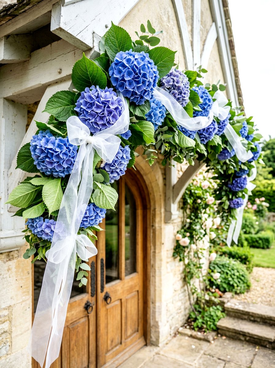 Blue Hydrangea Swag - 25 Spring Door Swag Arrangement Ideas