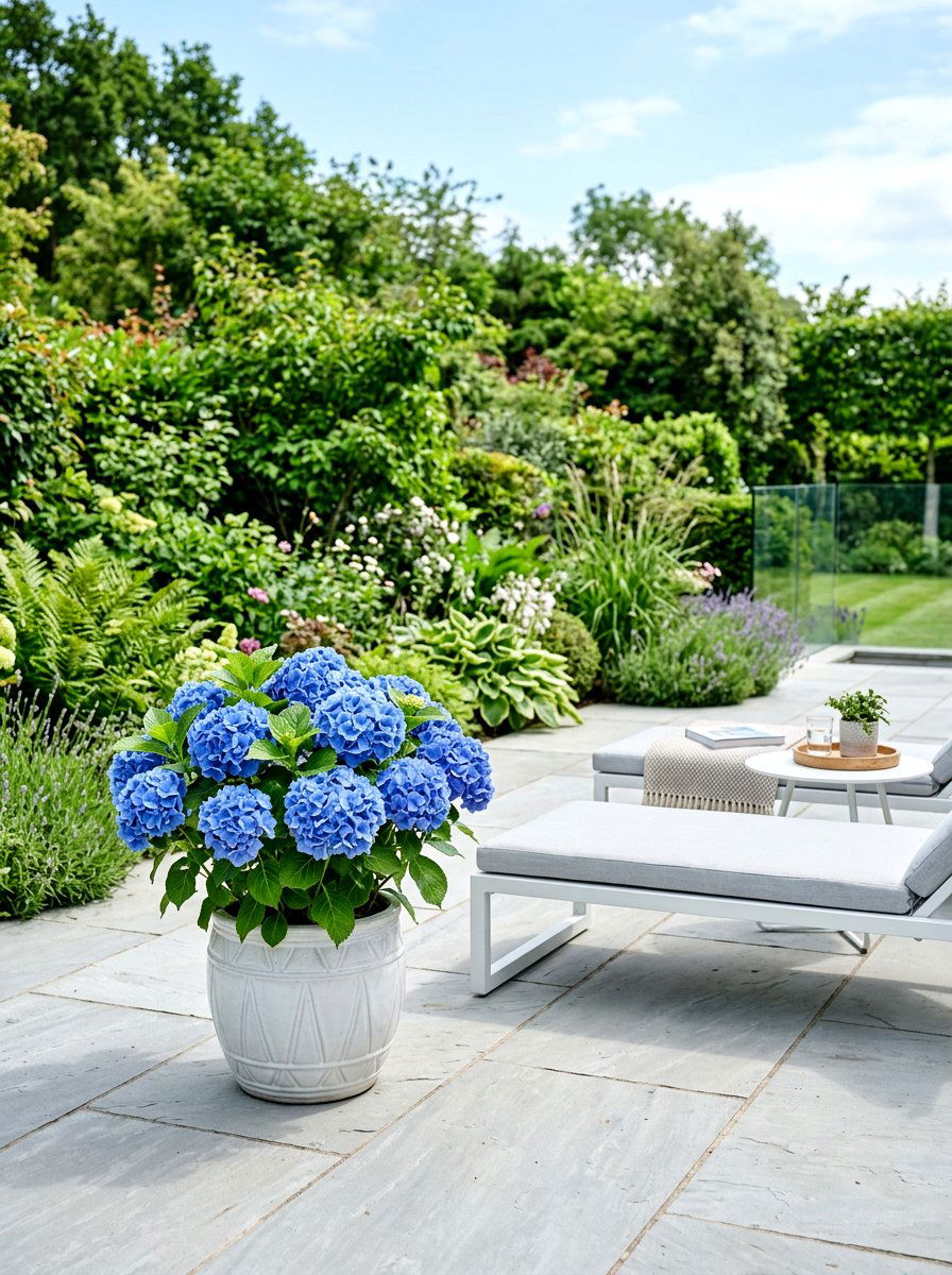 Blue Hydrangea White Ceramic Pot - 25 Spring Hydrangea Planter Ideas