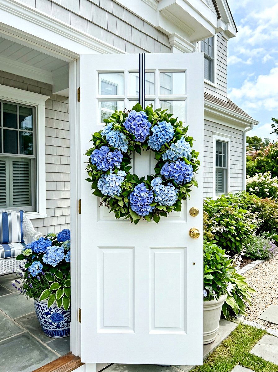 Blue Hydrangea Wreath - 25 Spring Floral Wreath Ideas