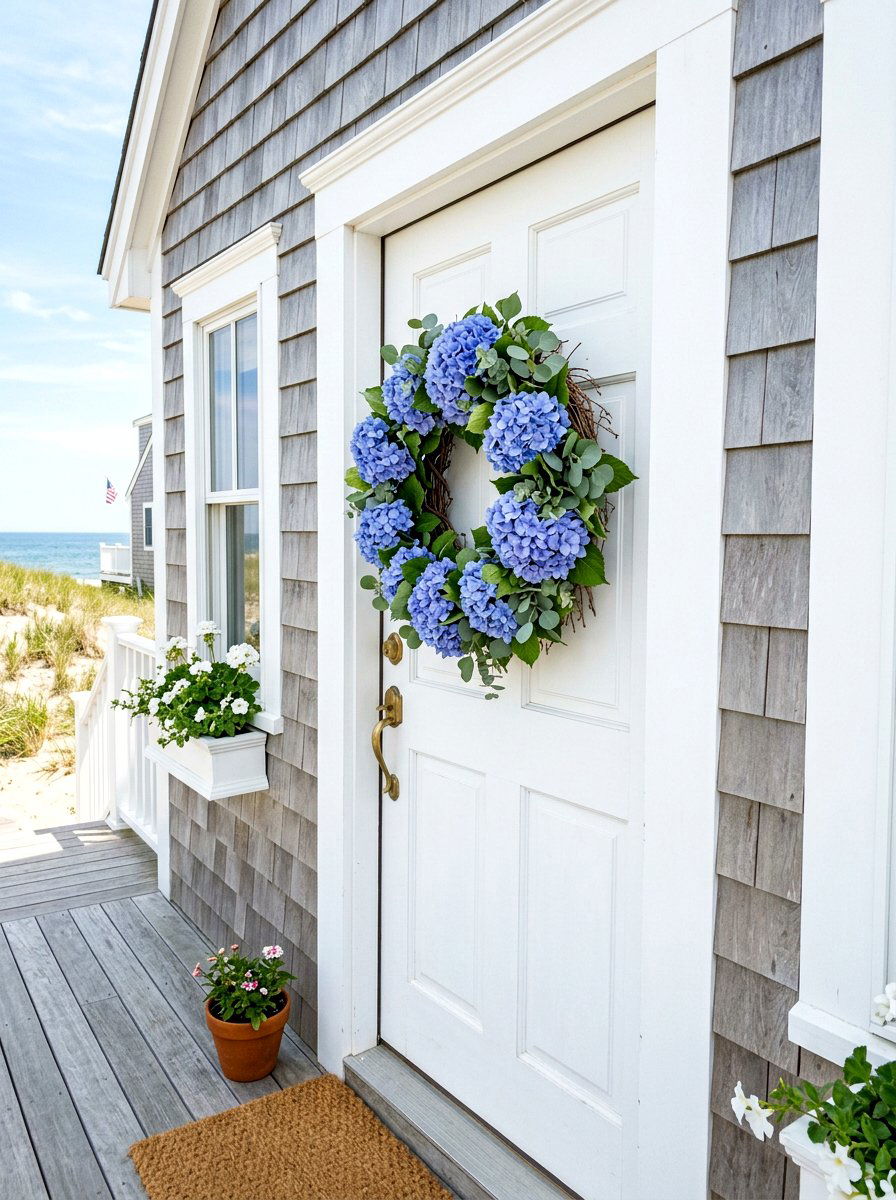 Blue Hydrangea Wreath - 25 Spring Wreath Ideas