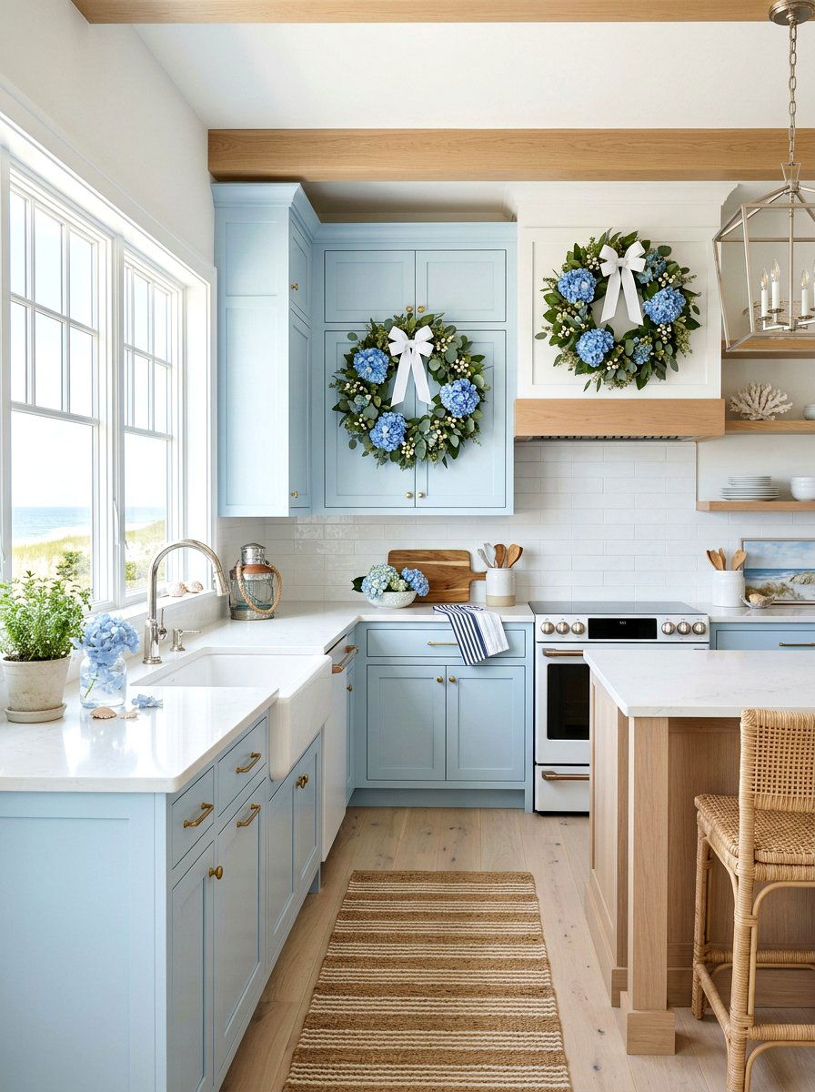 Blue Hydrangea Wreath - 25 Spring Cabinet Wreath Ideas