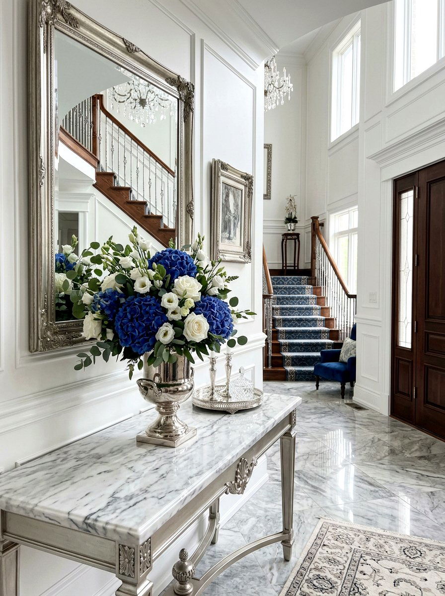 Blue Hydrangea and White Rose - 25 Spring Mixed Bouquet Ideas