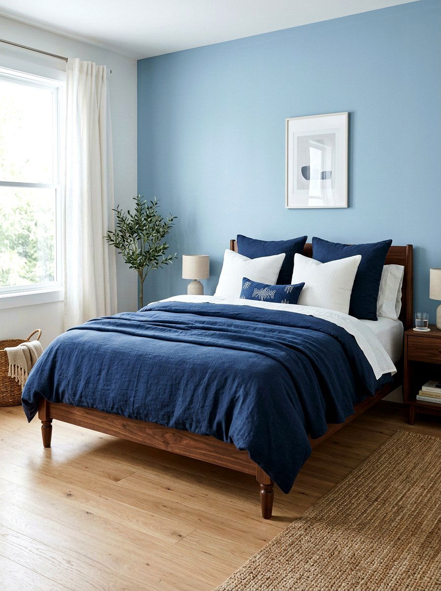 Blue Linen Bedding - 25 Spring Bed Frame Decor Ideas