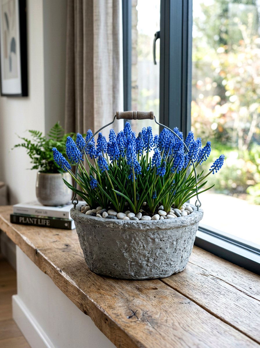 Blue Muscari Basket - 25 Spring Flower Basket Ideas