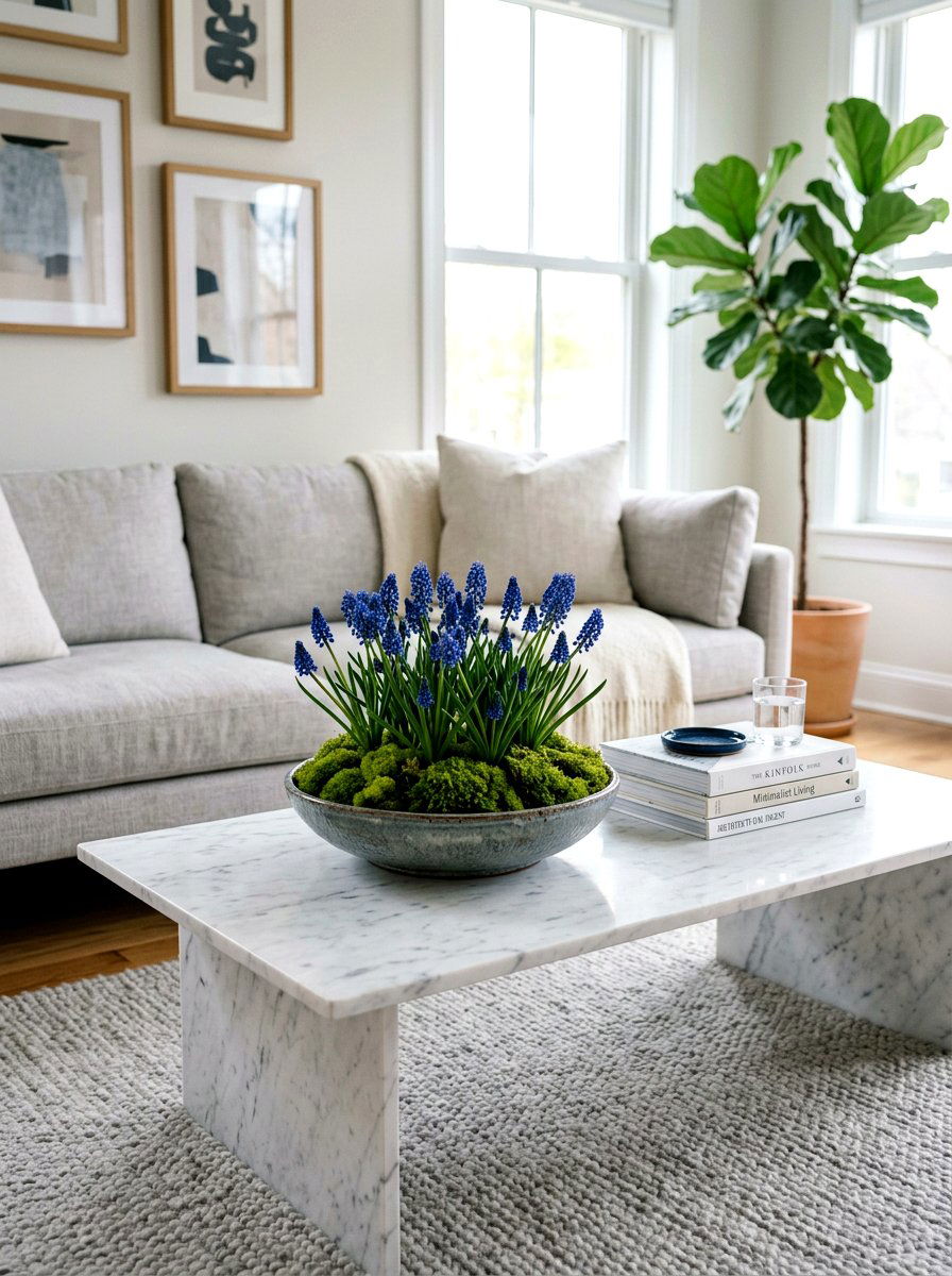 Blue Muscari Bowl - 25 Spring Floral Arrangement Ideas