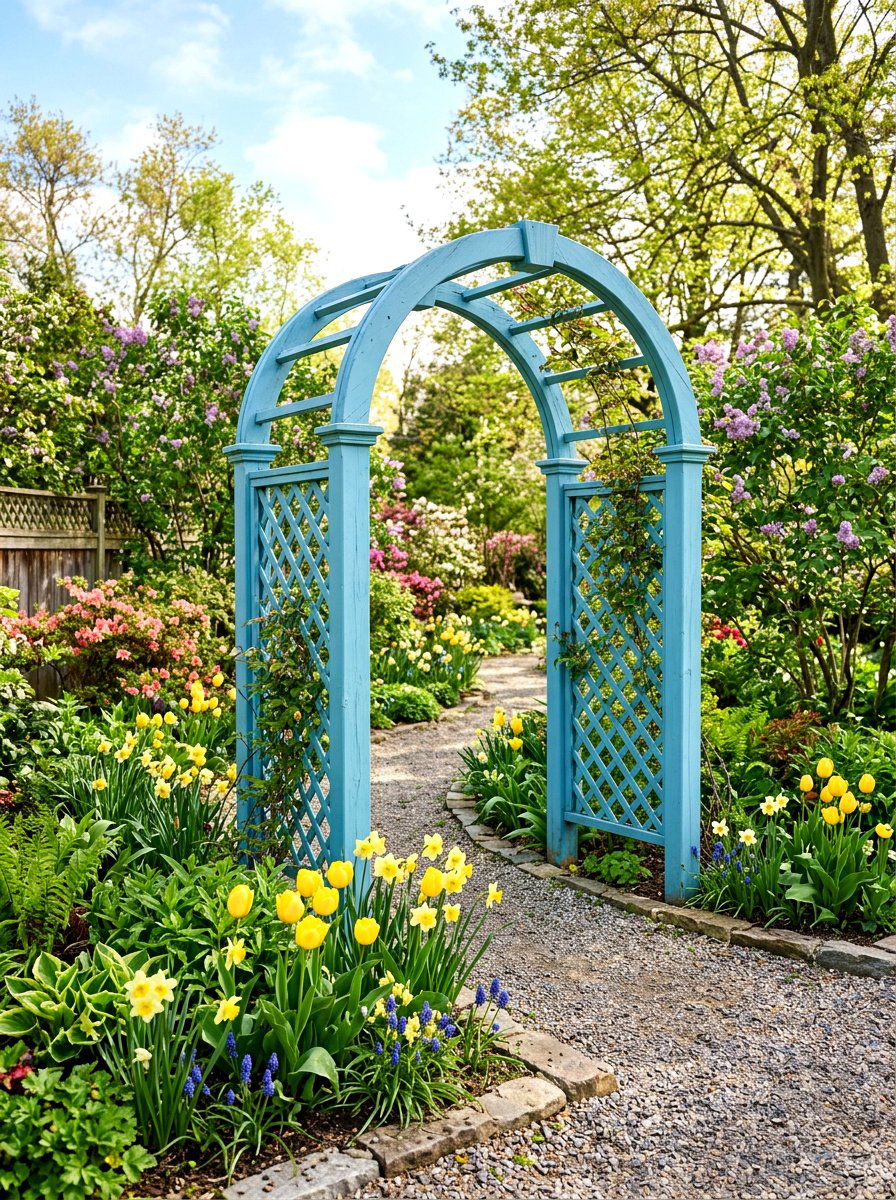 Blue Painted Arbor - 25 Spring Arbor Decor Ideas