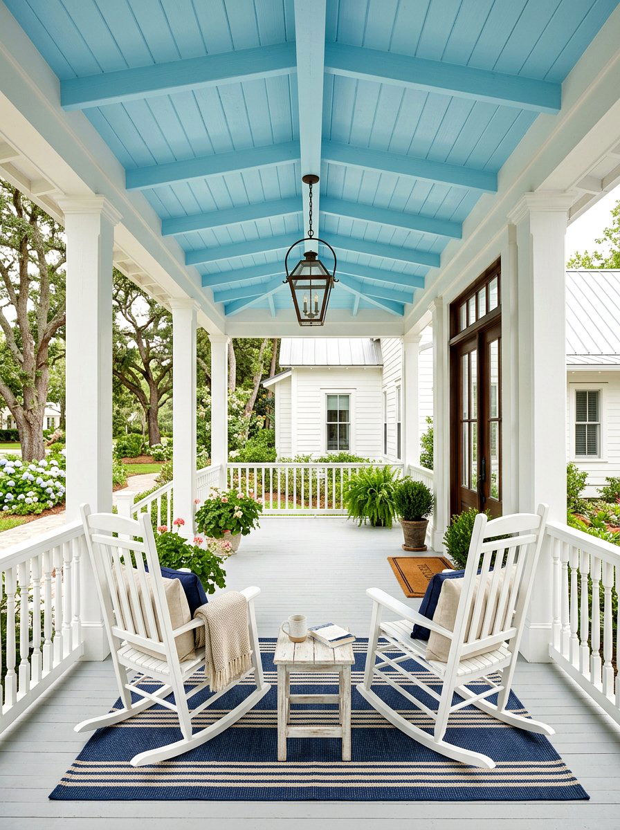 Blue Painted Porch Ceiling - 25 Spring Porch Ceiling Decor Ideas