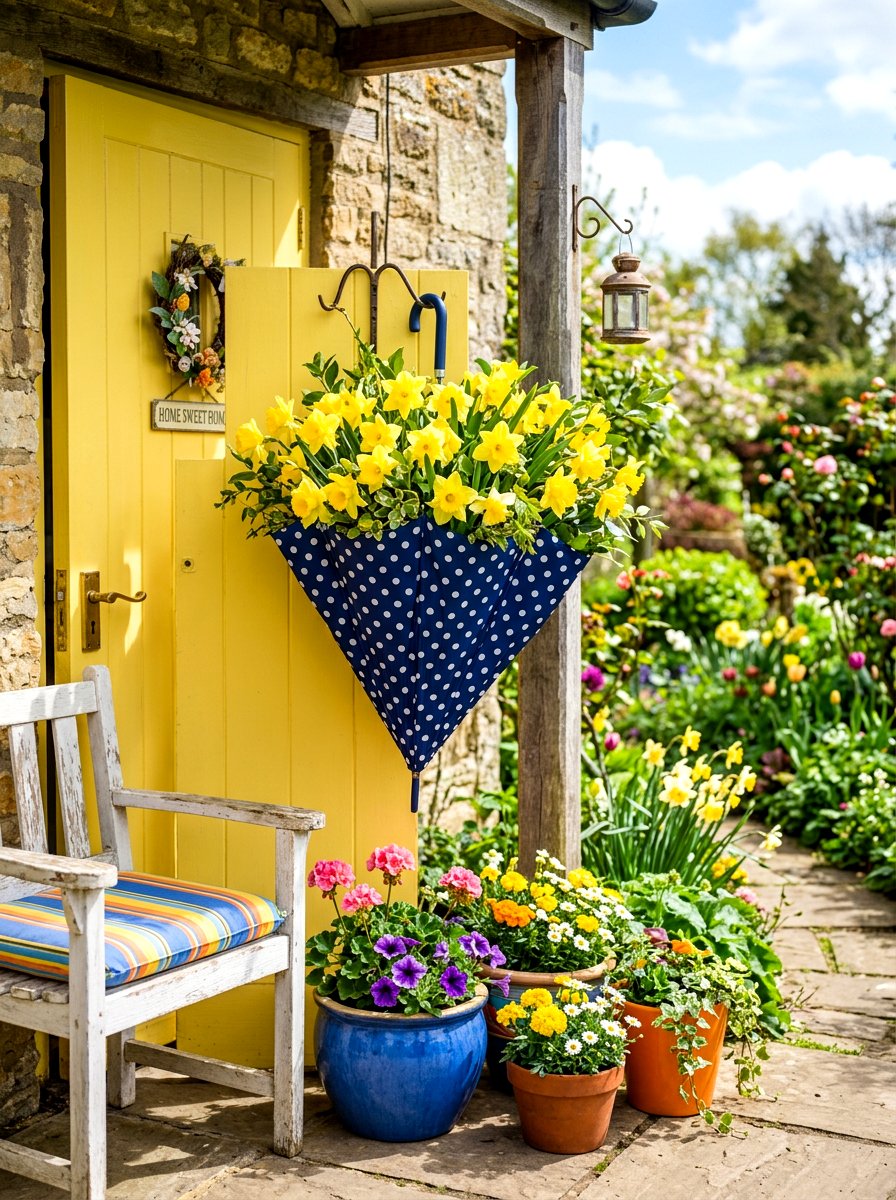 Blue Polka Dot Umbrella - 25 Spring Umbrella Door Decor Ideas