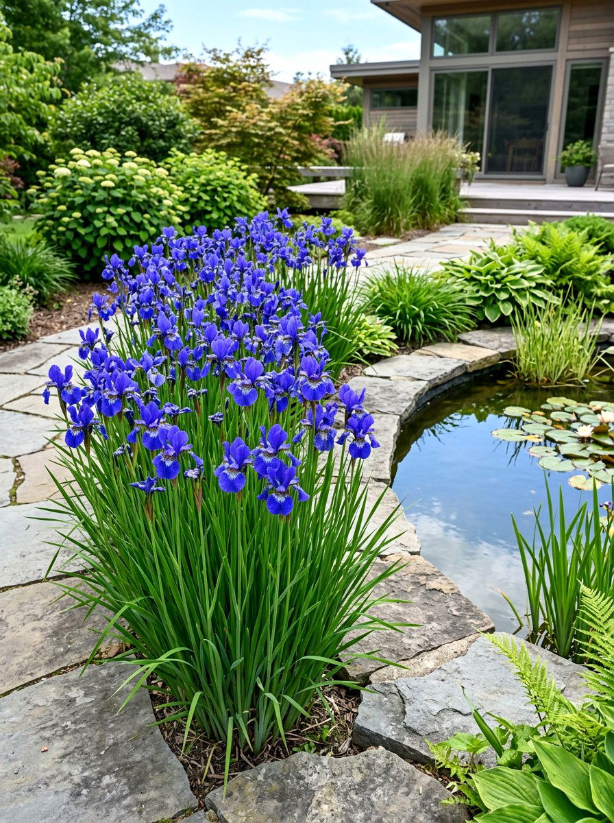 Blue Siberian Iris Patch - 25 Spring Perennial Garden Ideas