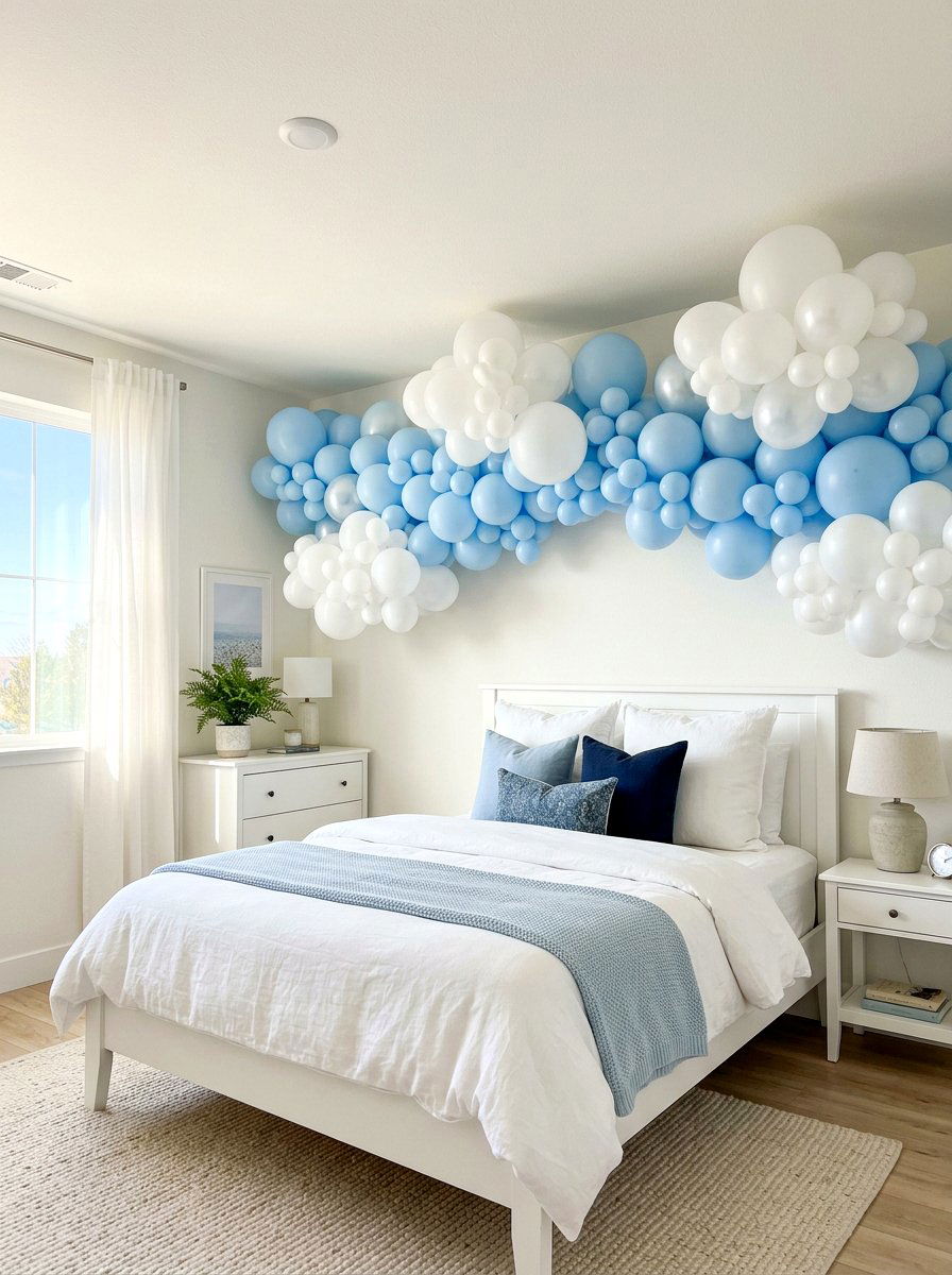 Blue Skies And Clouds Balloon Garland - 25 Spring Balloon Garland Ideas