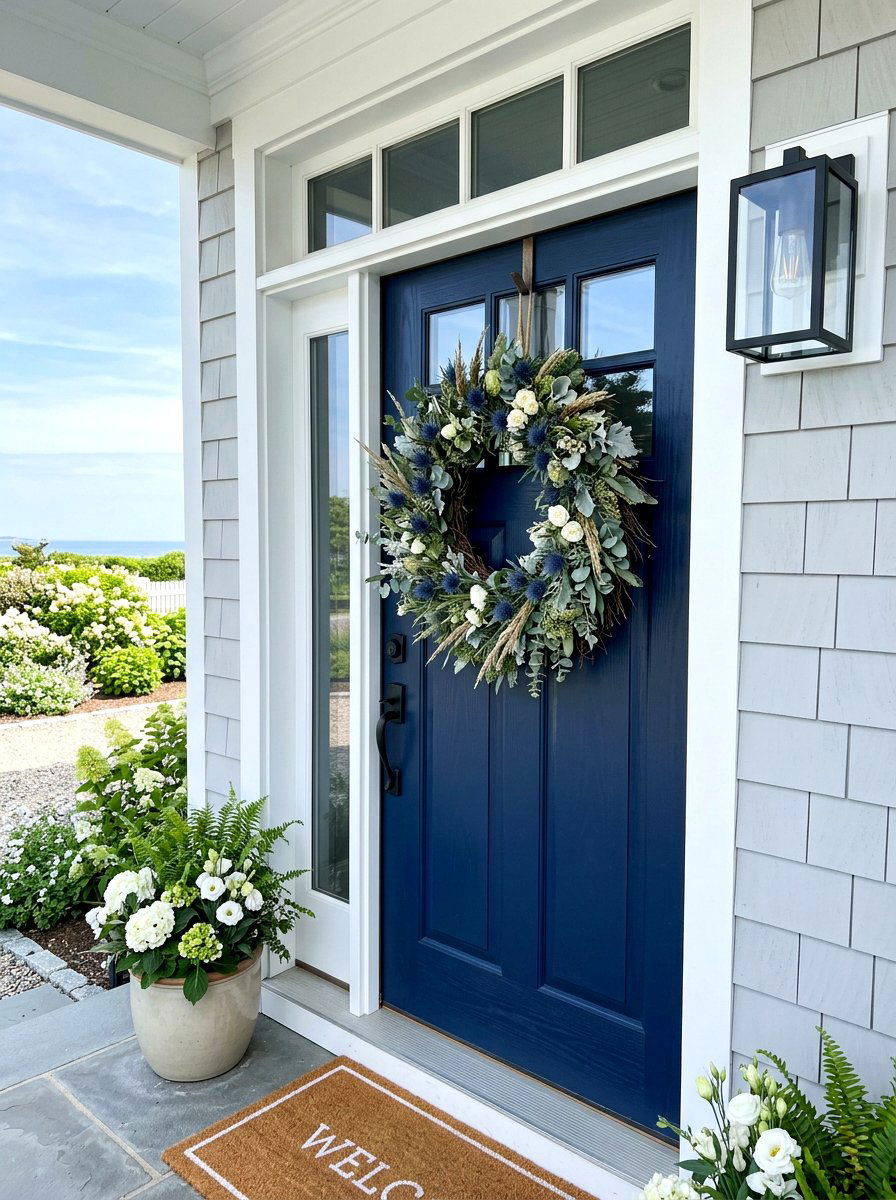 Blue Thistle Spring Wreath - 25 Spring Outdoor Wreath Ideas