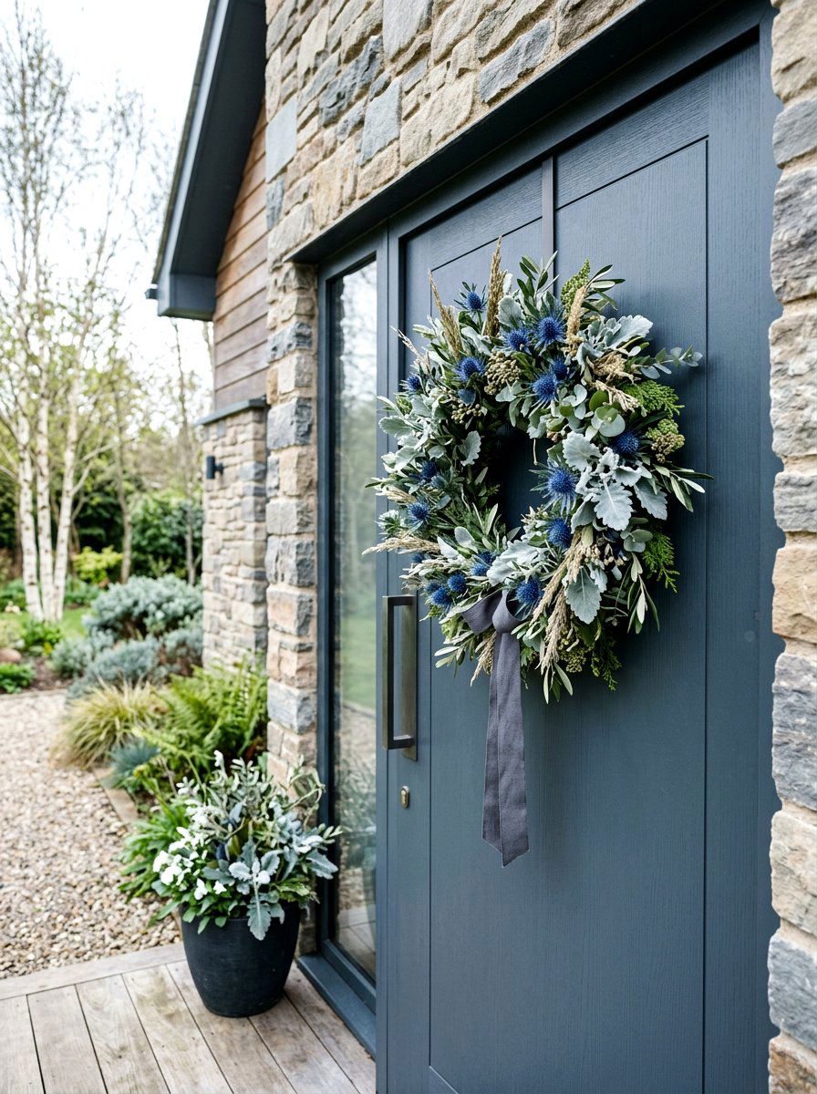 Blue Thistle Spring Wreath - 25 Spring Floral Wreath Ideas