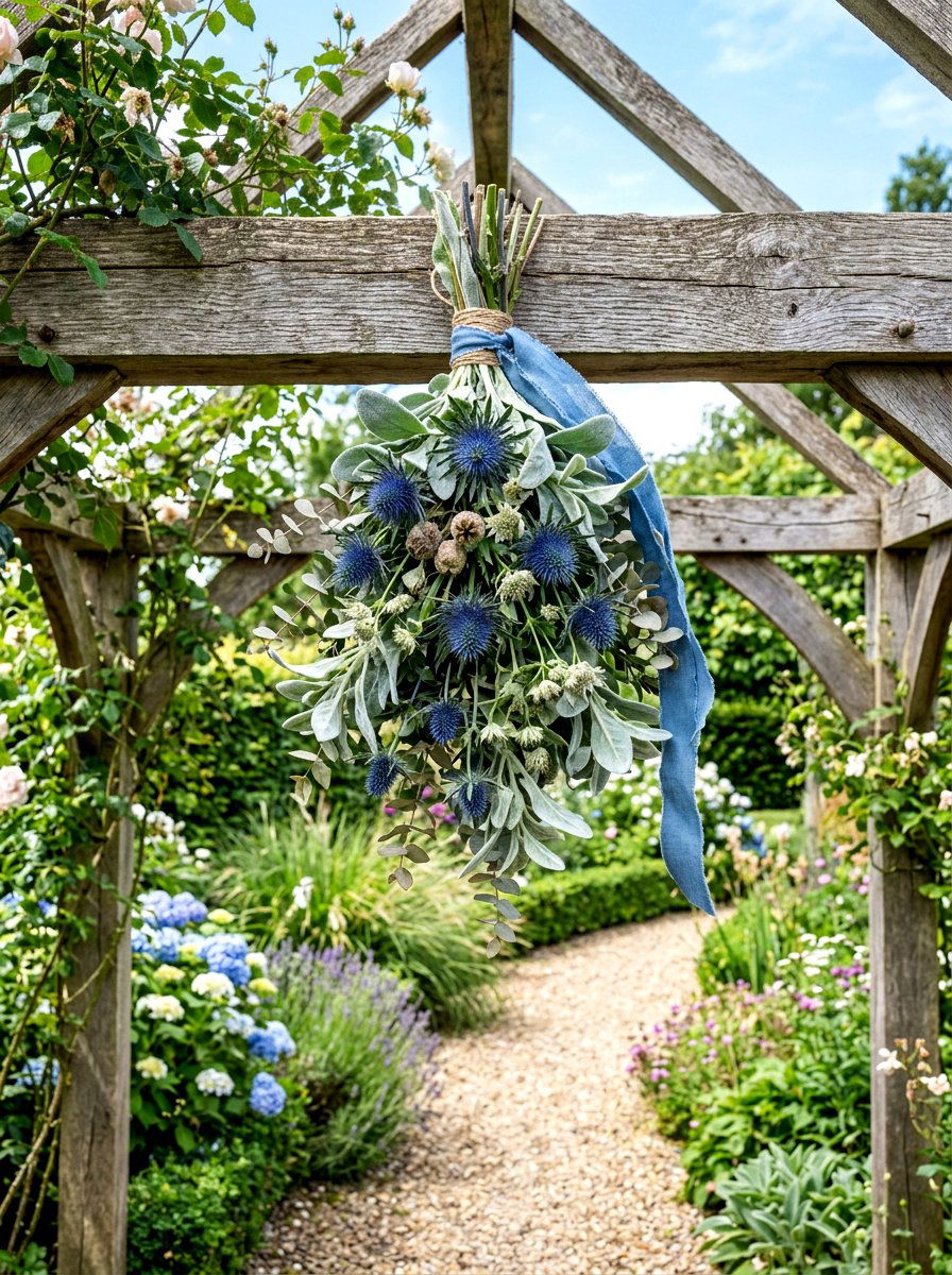 Blue Thistle Swag - 25 Spring Door Swag Arrangement Ideas