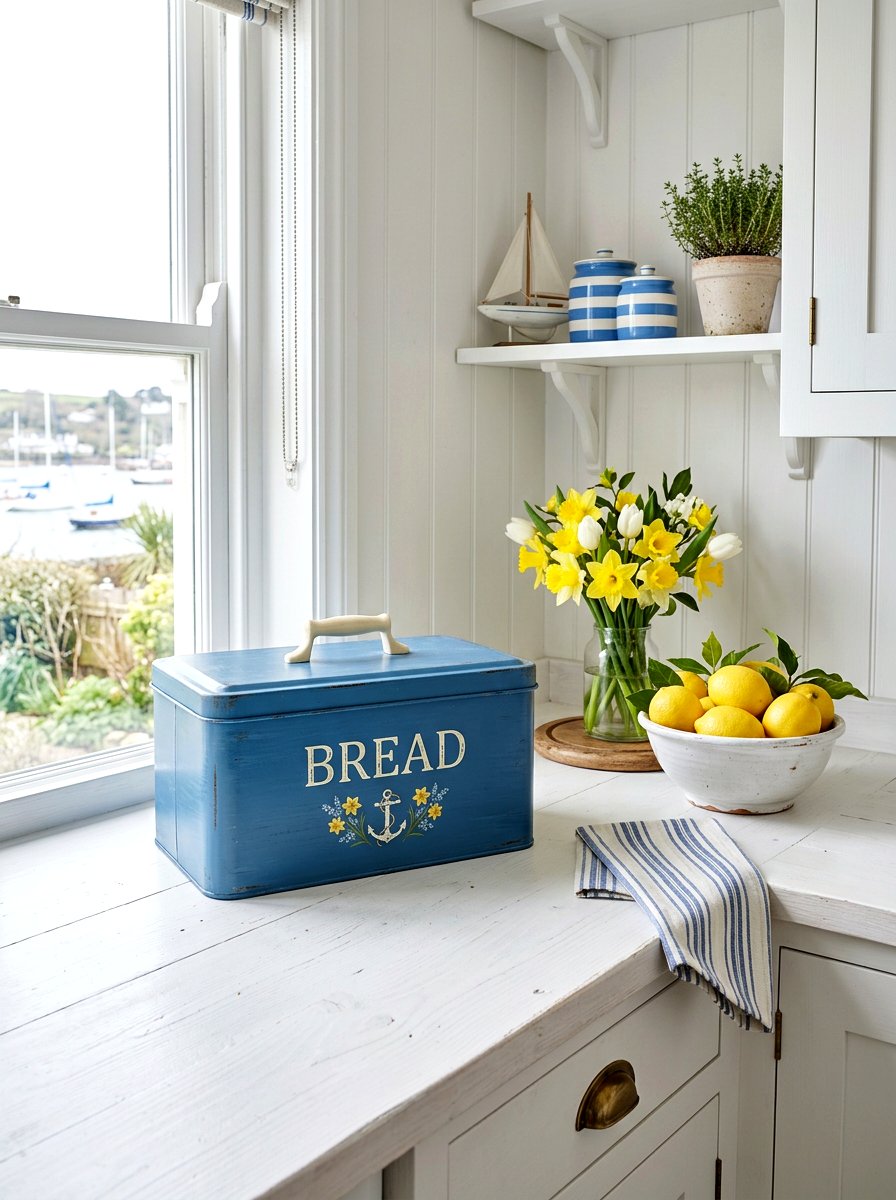Blue Tinned Bread Box - 25 Spring Bread Box Decor Ideas
