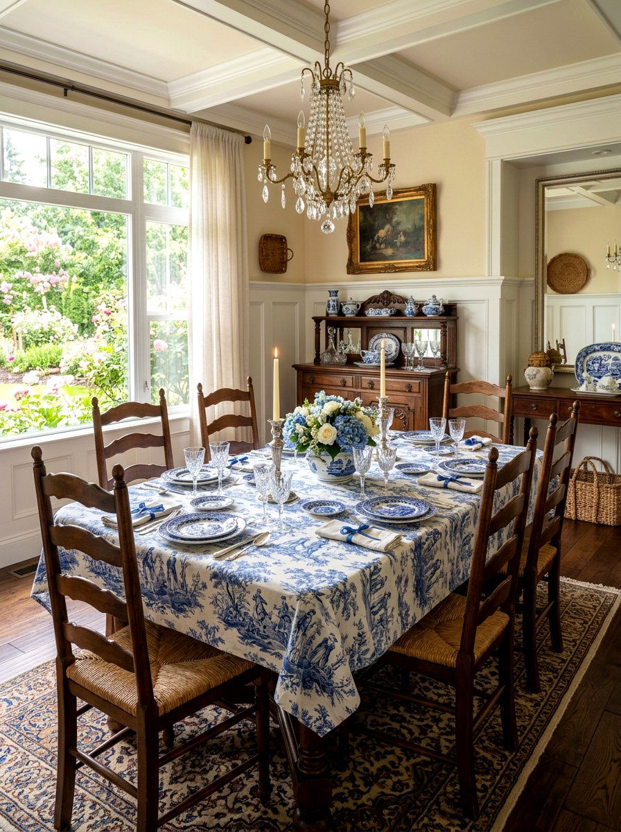 Blue Toile Tablecloth - 25 Spring Tablecloth Ideas