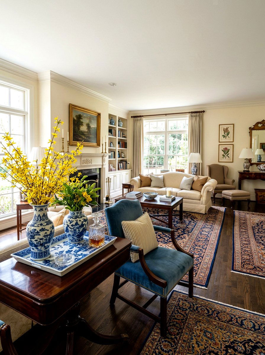 Blue White Ceramic Tray - 25 Spring Round Tray Decor Ideas