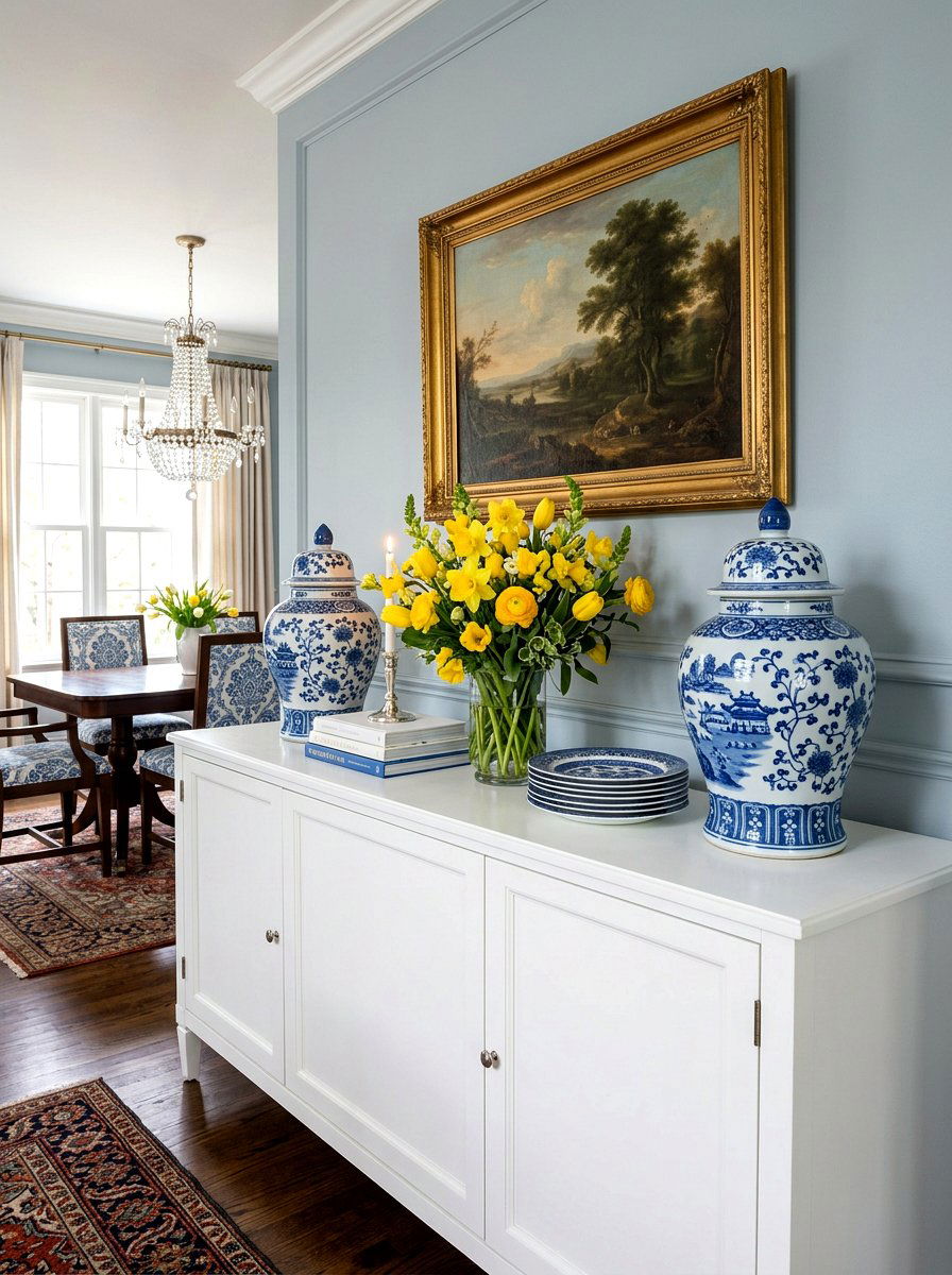 Blue White Ginger Jar - 25 Spring Sideboard Decor Ideas