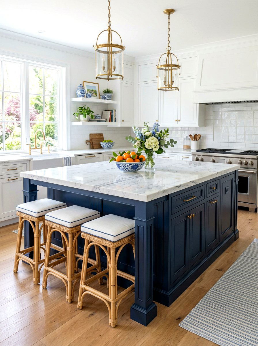Blue White Kitchen Island - 25 Spring Preppy Decor Ideas